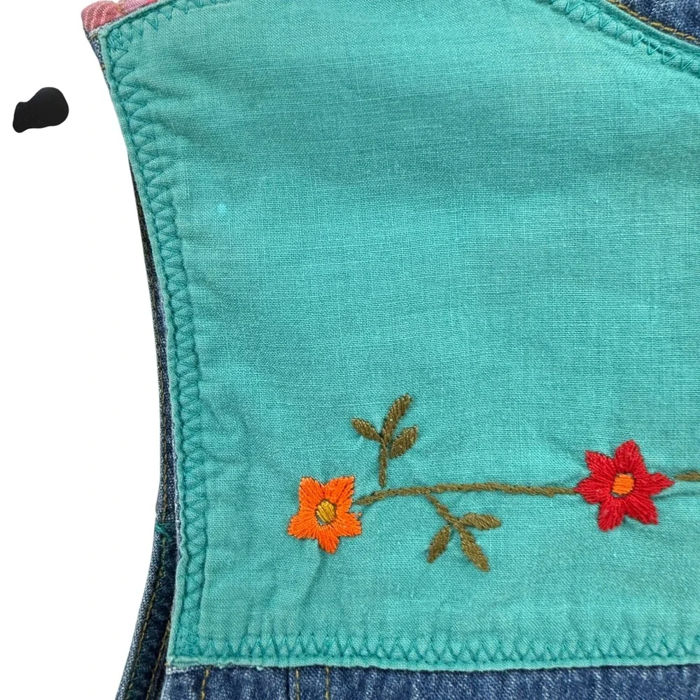 Vtg. Y2K Carole Little Floral Embroidered Denim Vest Western‎ Plaid Womens 14W